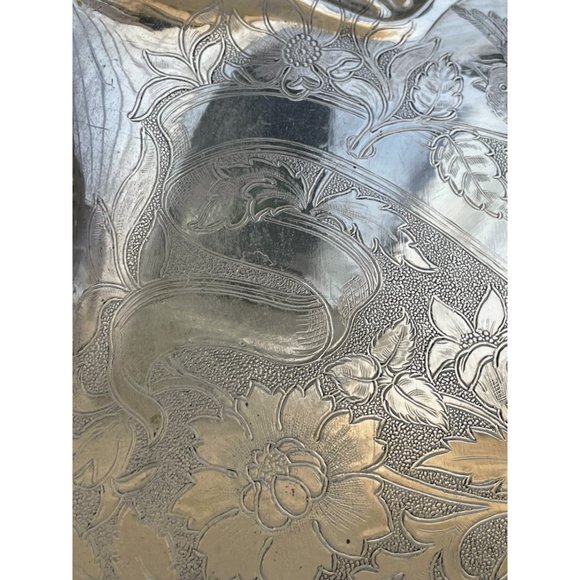 Antique Crumb Pan Tray Clam Shells Etched Bluebird flowers - Picture 14 of 16